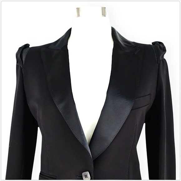Donna Karan Black Puff Sleeve Jacket Molded Doubleknit Tuxedo Pants Suit NWT 2 - Picture 4 of 12